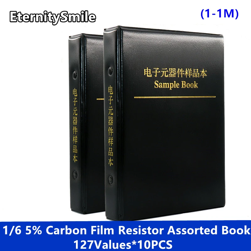 1/6W Karbon Filmi 5% 127valuesX10pcs=1270 adet 1R~1M Çeşitli Direnç Kiti Paketi Örnek Kitap