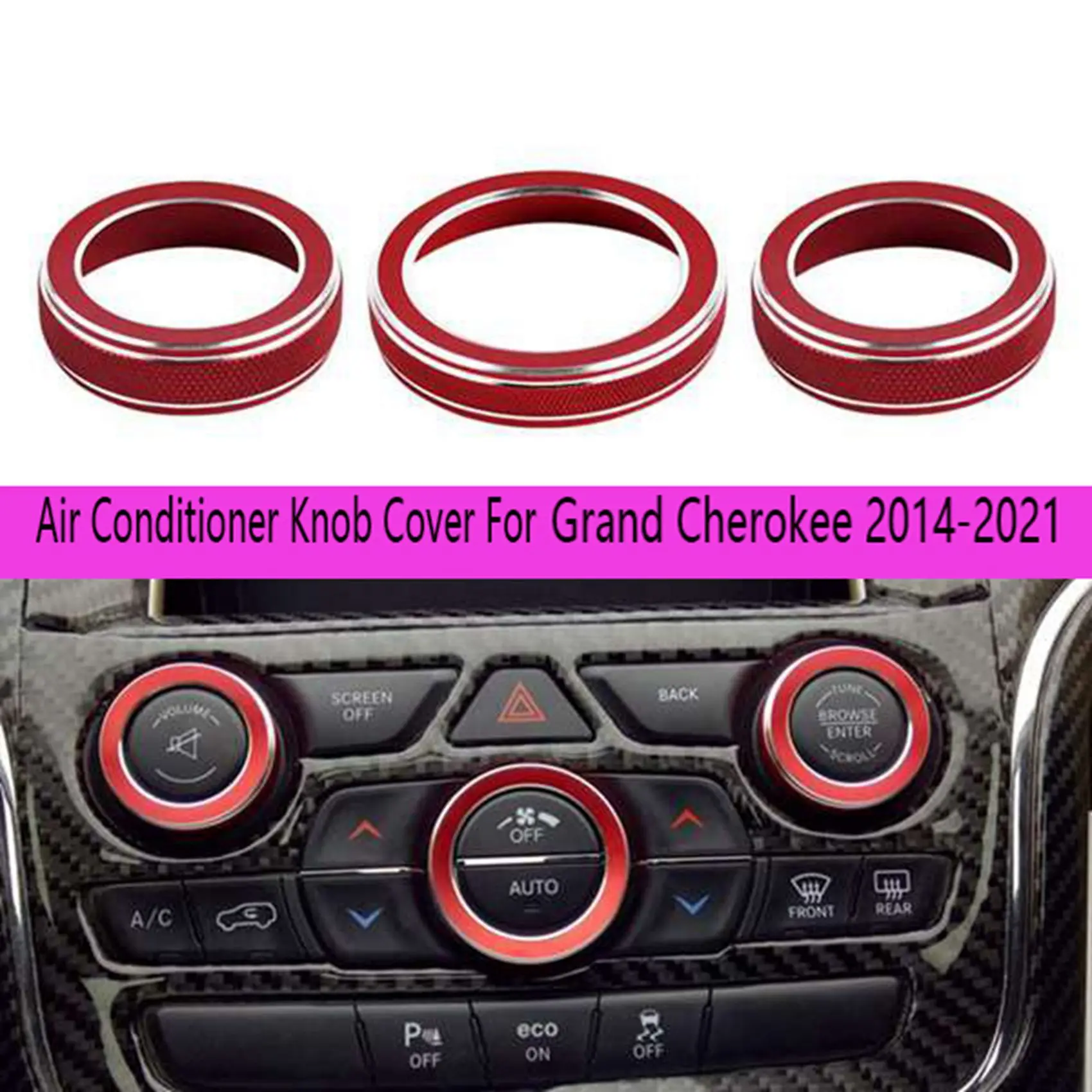 1 Takım Klima Topuzu Kapağı Ses Düğmesi Kapağı-Jeep Grand-Cherokee 2014-2021 Kırmızı