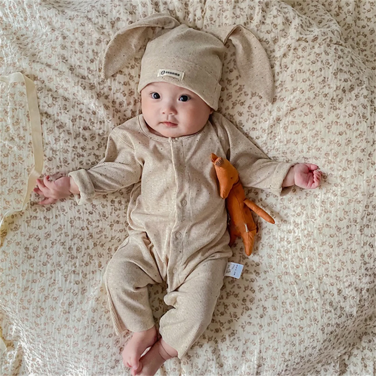 Bebek Erkek Kız Tavşan Kıyafet Benim İlk Paskalya Kıyafetler Bebek Yenidoğan Nervürlü Düğme Aşağı Tulum Romper Uzun Tavşan Kulak Şapka