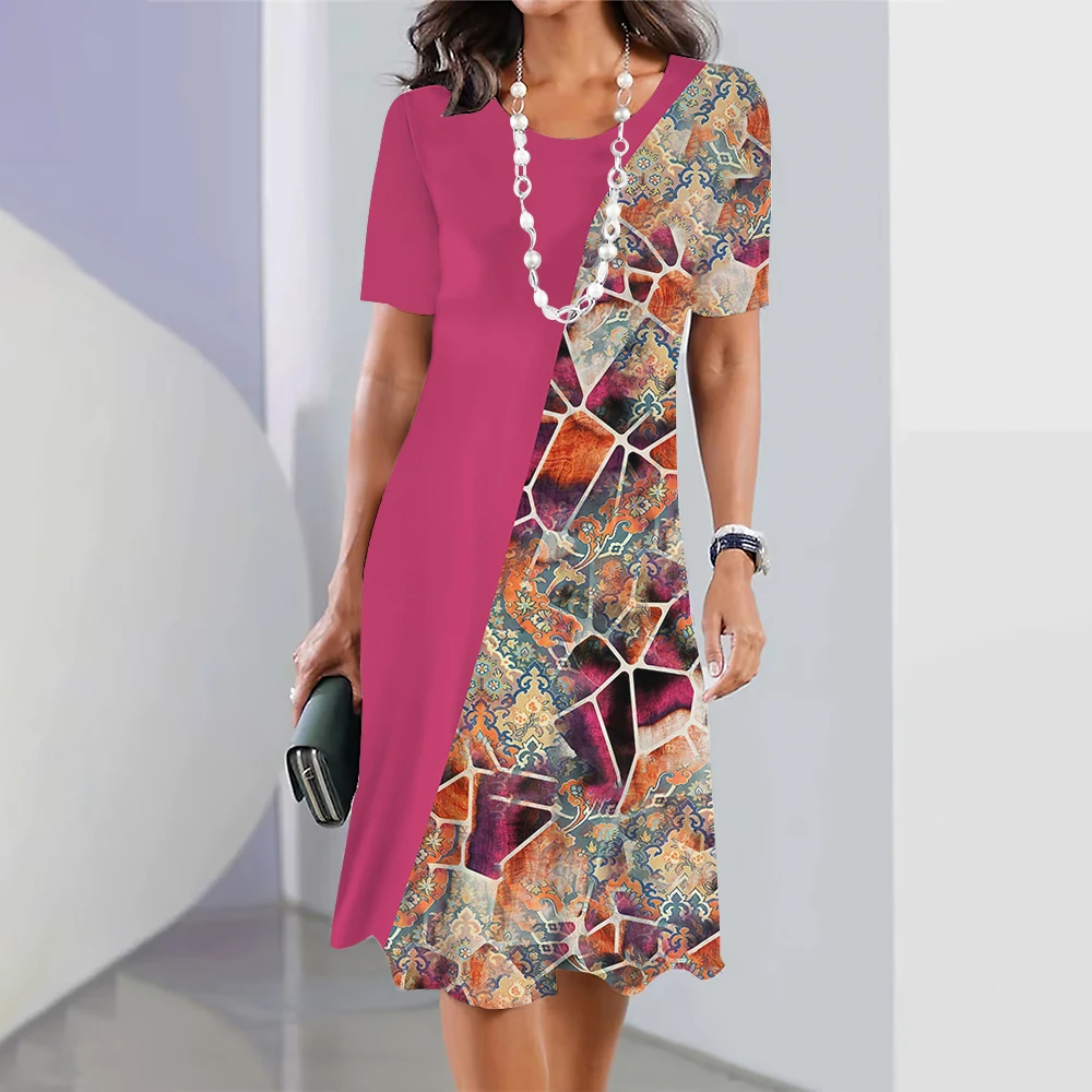 Kadın elbiseleri 2023 kadın elbiseleri 3D Çiçek Baskı Seyahat Parti Yaz Vintage Elbiseler Y2k Zarif Rahat Gevşek Kısa Kollu