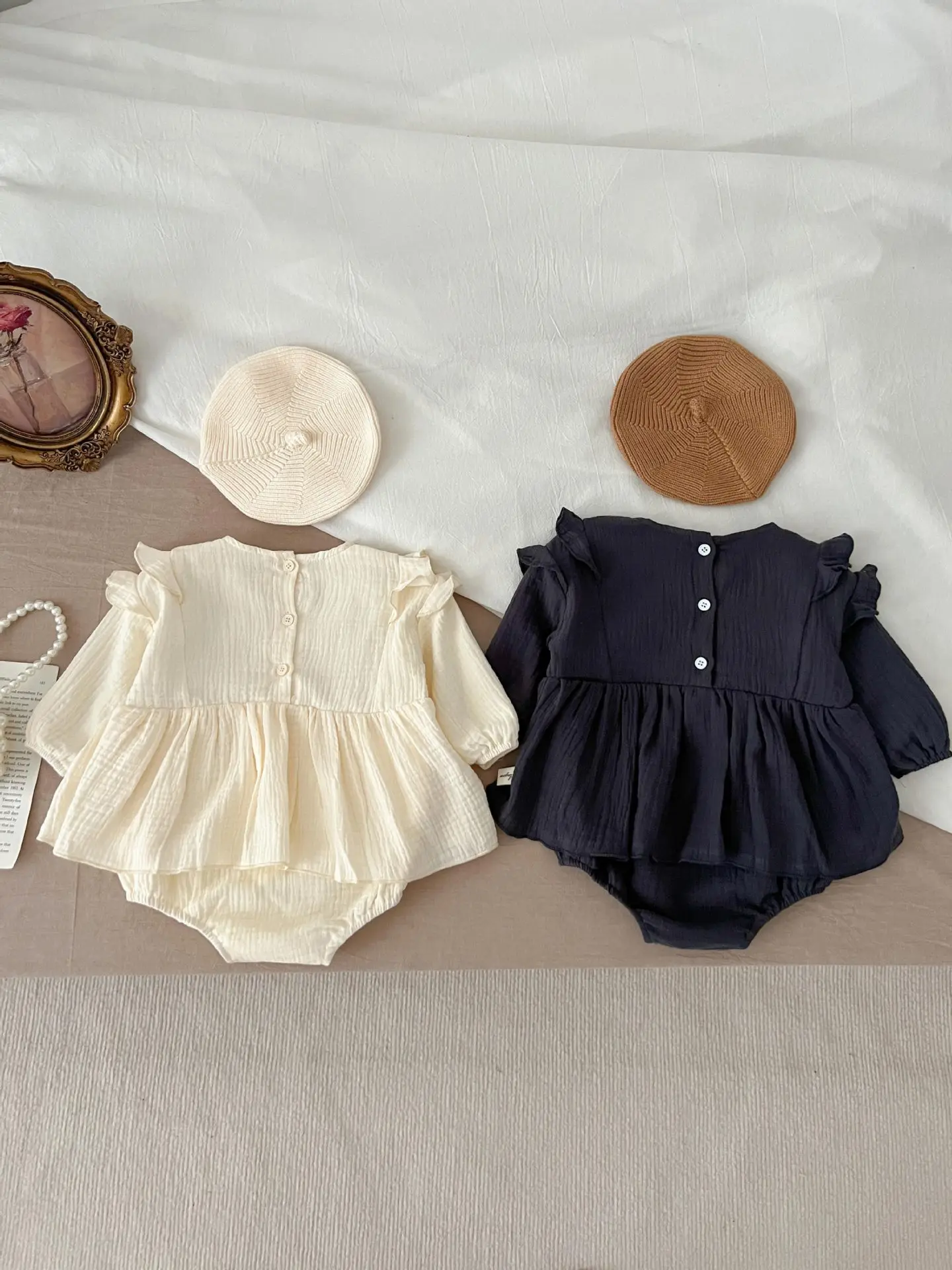 Ins Yenidoğan Bebek Nakış Bitkiler Fırfır Tatlı Uzun Kollu Bodysuit Elbise Erkek Kız Bebek Pamuk Rahat Moda Tulum Elbiseler