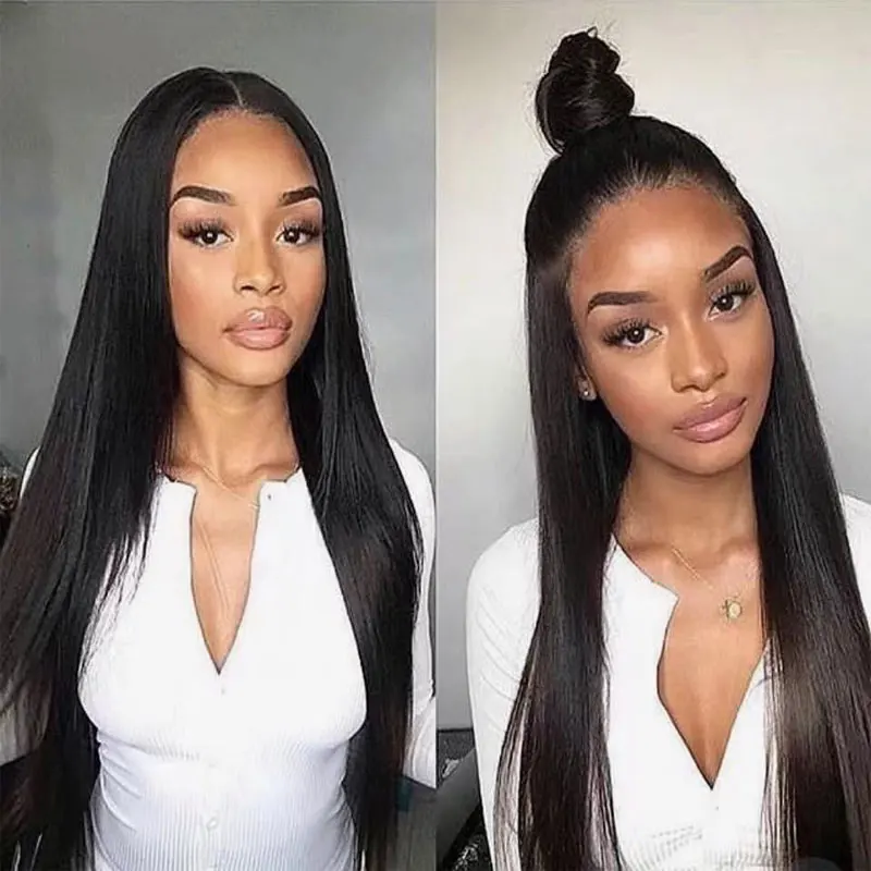 Siyah Sentetik Saç Dantel ön peruk Tutkalsız Uzun Düz ısıya dayanıklı iplik Doğal Saç Çizgisi Ücretsiz Ayrılık Kadın Peruk