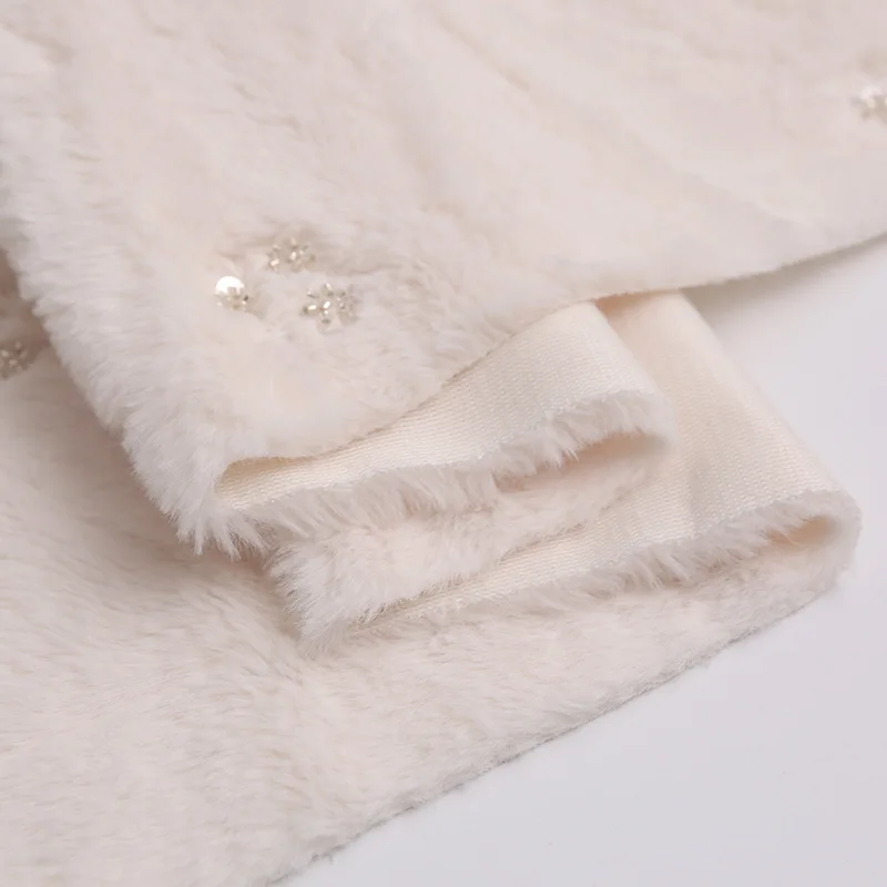 Taklit tavşan kürk kumaş işlemeli kadife kumaş çözgü örme pullu kış sıcak suni kürk kumaş eşarp elbise