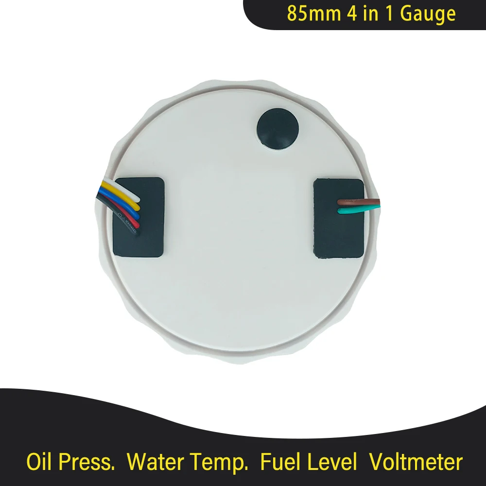 Yeni su geçirmez 85mm 4 in 1 ölçer yağ basınçlı su sıcaklığı yakıt seviyesi voltmetre ışık alarmı ile araba tekne için yat
