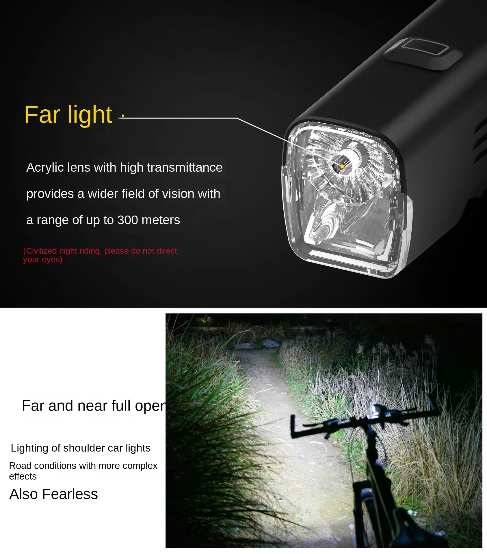 1000 lümen güçlü ışık bisiklet far şarj parlama önleyici ön ışık el feneri su geçirmez bisiklet lambası bisiklet aksesuarları