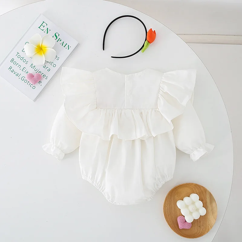 2023 Bebek Kız Romper Sevimli Çiçek bebek tulumları Pamuk Sonbahar Bebek Tek Parça Onesie Yürümeye Başlayan Giysi Prenses Kostüm