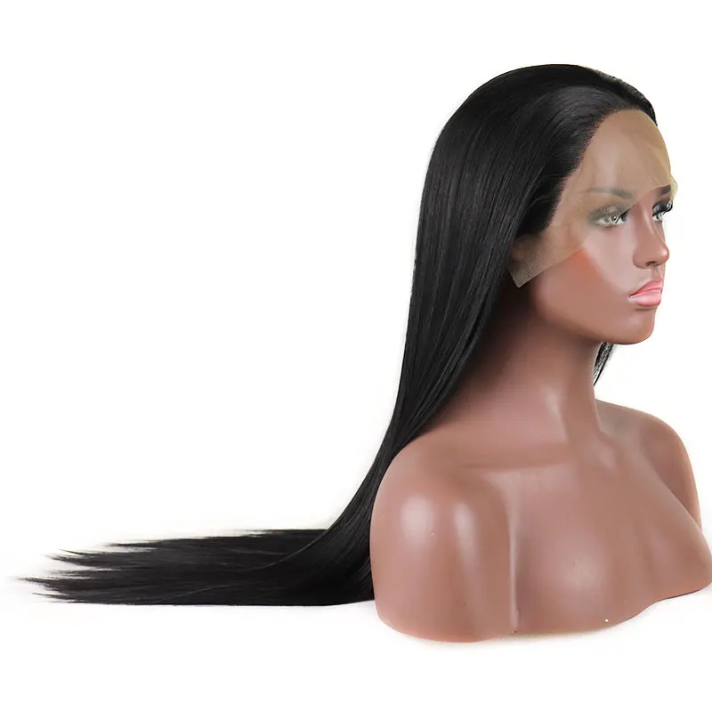 Siyah Sentetik Saç Dantel ön peruk Tutkalsız Uzun Düz ısıya dayanıklı iplik Doğal Saç Çizgisi Ücretsiz Ayrılık Kadın Peruk