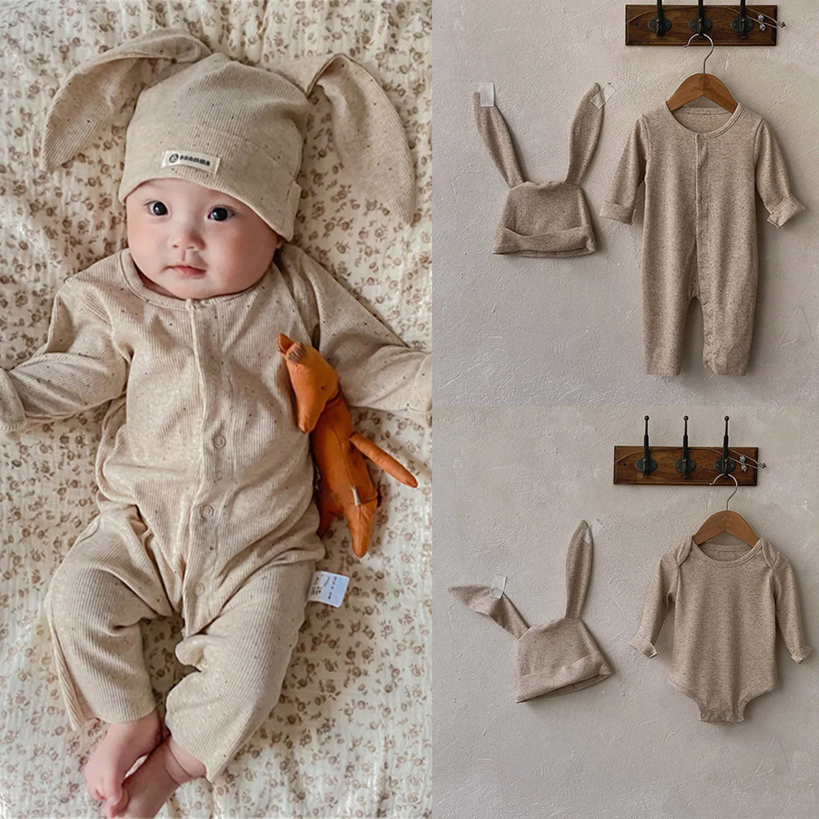 Bebek Erkek Kız Tavşan Kıyafet Benim İlk Paskalya Kıyafetler Bebek Yenidoğan Nervürlü Düğme Aşağı Tulum Romper Uzun Tavşan Kulak Şapka