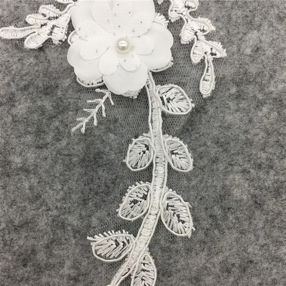 Yeni Beyaz Nakış Tırnak boncuk Çiçek Dantel Yaka Kumaş DIY Dantel Yaka Kumaş Dikiş Aplike Giyim Elbise Malzemeleri El Sanatları